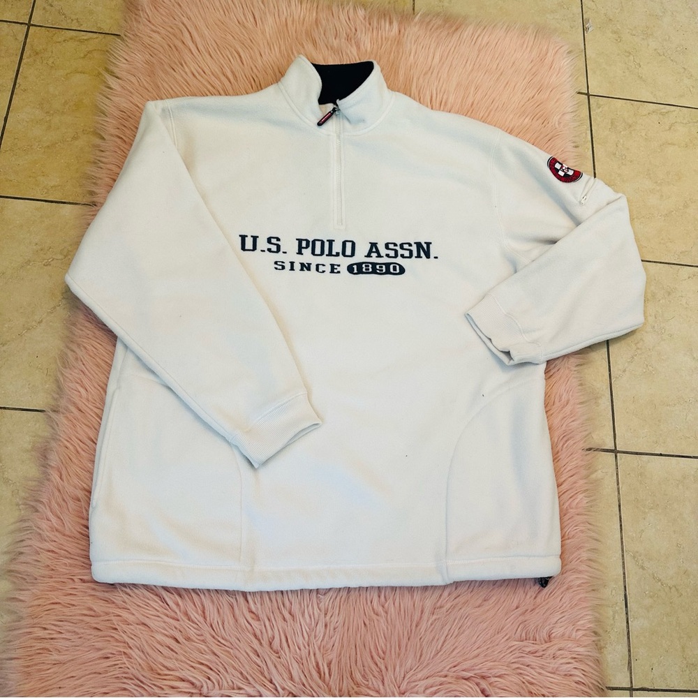 U.S. Polo Assn. White Zip Up Sweater with Mock Neck